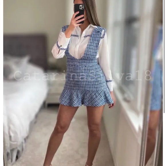 ZARA tweed look textured pinafore dress blogger favorite - Picture 7 of 14